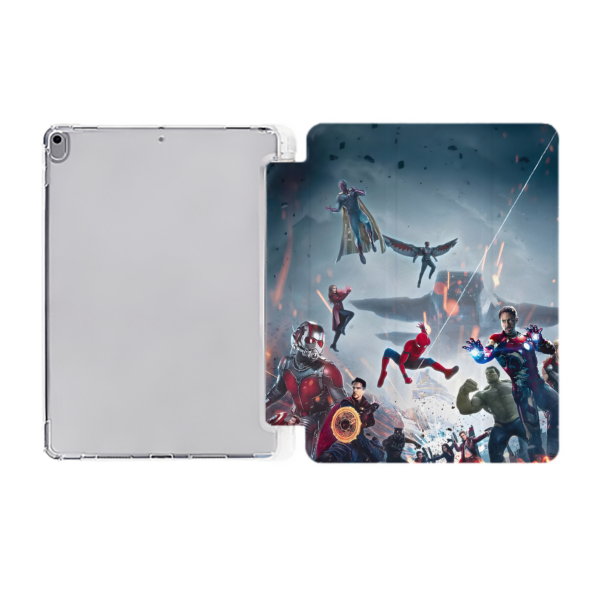 （画像用） アベンジャーズ The Avengers IPad ケース ペン収納付き 三つ折りスタンド PUレザー×シリコン 対応機種9.5/10.5/10.9インチ